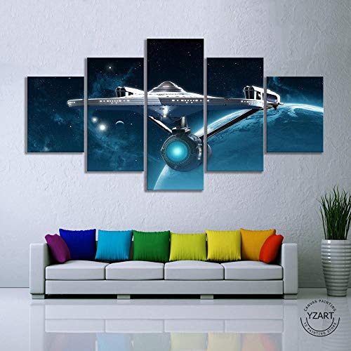 VENDISART,Leinwanddrucke,Modulare Wandkunst Wandaufkleber,5 Teiliges Wandbild,Star Trek Weltraumuniversum,Mit Rahmen,Größe:M/B=150Cm,H=80Cm von VENDISART