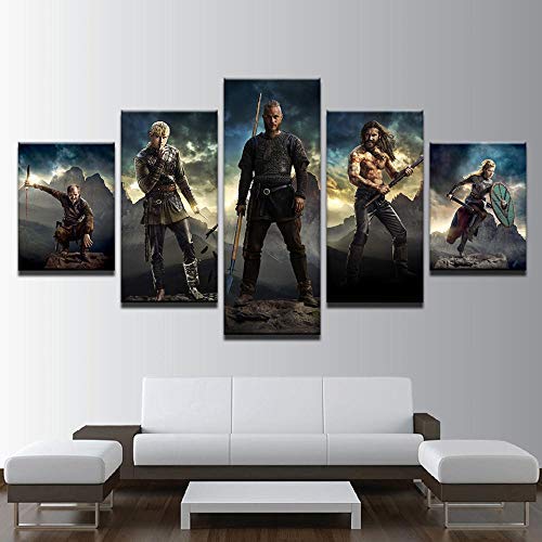 VENDISART,Leinwanddrucke,Modulare Wandkunst Wandaufkleber,5 Teiliges Wandbild,Vikings Movie Modulare Bilder Für Das Wohnzimmer,Mit Rahmen,Größe:M/B=150Cm,H=80Cm von VENDISART