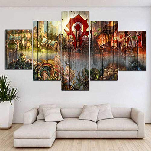 VENDISART,Leinwanddrucke,Modulare Wandkunst Wandaufkleber,5 Teiliges Wandbild,World of Warcrafts-Poster,Mit Rahmen,Größe:M/B=150Cm,H=80Cm VENDISART,Leinwanddrucke,Modulare Wandkunst Wandaufkleber,5 Teiliges Wandbild,World of Warcrafts-Poster,Mit Rahmen,Größe:M/B=150Cm,H=80Cm von VENDISART