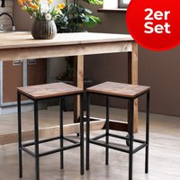 Vendomnia - Barhocker 2er Set - industrial Design, aus Metall, mit Fußstütze, max. 130 kg, modern, Sitzhöhe 65 cm, Schwarz Braun - Barstühle, von VENDOMNIA