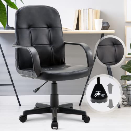 Bürostuhl - ergonomisch, höhenverstellbar, mit Armlehnen und Rollen, aus Kunstleder, Schwarz - Schreibtischstuhl, Office Stuhl, Drehstuhl, Computerstuhl, Chefsessel, Bürosessel, Bürodrehstuhl von VENDOMNIA