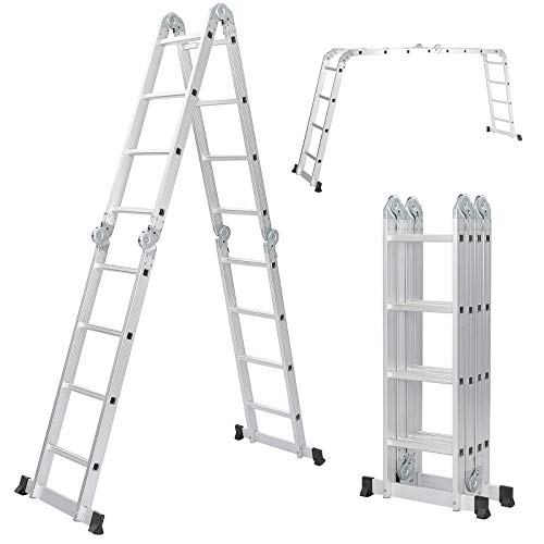 Mehrzweckleiter – klappbar, Aluminium, bis 150 kg, 4 Stufen, (4x4 Sprossen) – Multifunktionsleiter, Vielzweckleiter, Gelenkleiter, Universalleiter, Stehleiter, Aluleiter, Klappleiter von VENDOMNIA