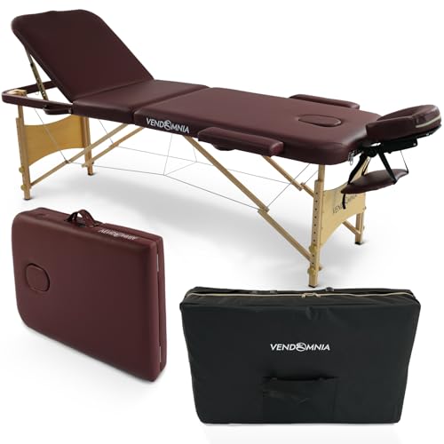 VENDOMNIA Mobile Massageliege - Holzfüße mit 3 Zonen höhenverstellbar inkl. hochwertiger Kopfstütze Tasche Armlehnen - Farbwahl Klappbar, Massagetisch Massagebett Massagebank Behandlungsliege von VENDOMNIA