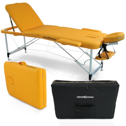 VENDOMNIA Mobile Massageliege - Aluminium mit 3 Zonen höhenverstellbar inkl. hochwertiger Kopfstütze Tasche Armlehnen - Farbwahl Klappbar, Massagetisch Massagebett Massagebank Behandlungsliege von VENDOMNIA