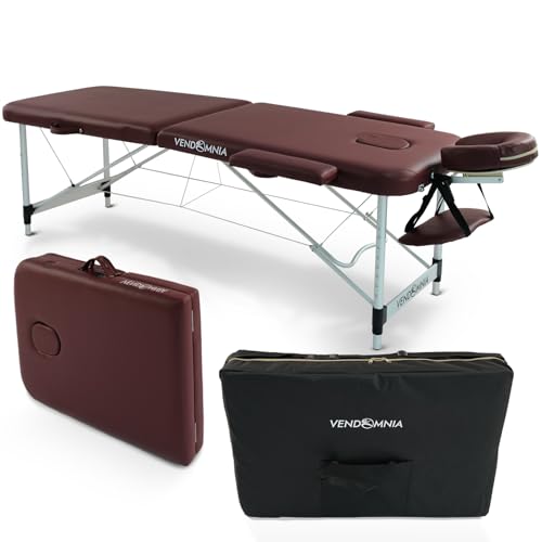 VENDOMNIA Mobile Massageliege - Aluminium mit 2 Zonen höhenverstellbar inkl. hochwertiger Kopfstütze Tasche Armlehnen - Farbwahl Klappbar, Massagetisch Massagebett Massagebank Behandlungsliege von VENDOMNIA