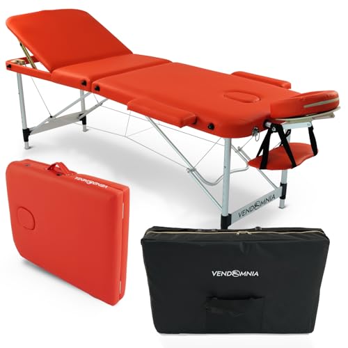 VENDOMNIA Mobile Massageliege - Aluminium mit 3 Zonen höhenverstellbar inkl. hochwertiger Kopfstütze Tasche Armlehnen - Farbwahl Klappbar, Massagetisch Massagebett Massagebank Behandlungsliege von VENDOMNIA