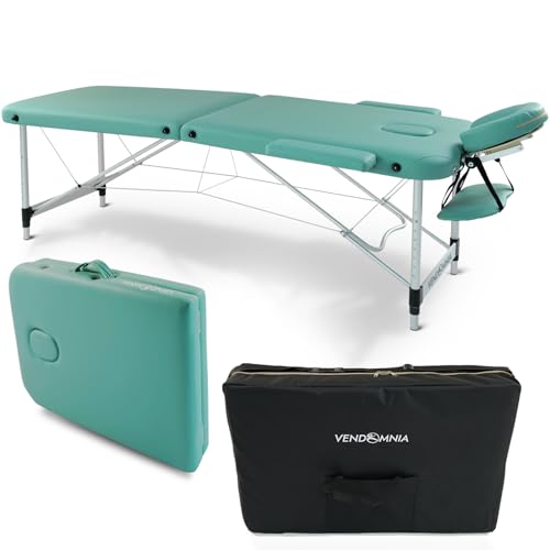 VENDOMNIA Mobile Massageliege - Aluminium mit 2 Zonen höhenverstellbar inkl. hochwertiger Kopfstütze Tasche Armlehnen - Farbwahl Klappbar, Massagetisch Massagebett Massagebank Behandlungsliege von VENDOMNIA