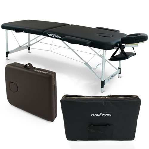 VENDOMNIA Mobile Massageliege - Aluminium mit 2 Zonen höhenverstellbar inkl. hochwertiger Kopfstütze Tasche Armlehnen - Farbwahl Klappbar, Massagetisch Massagebett Massagebank Behandlungsliege von VENDOMNIA