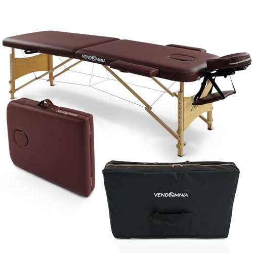 VENDOMNIA Mobile Massageliege - Holzfüße mit 2 Zonen höhenverstellbar inkl. hochwertiger Kopfstütze Tasche Armlehnen - Farbwahl Klappbar, Massagetisch Massagebett Massagebank Behandlungsliege von VENDOMNIA