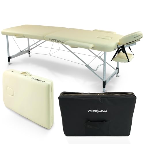 VENDOMNIA Mobile Massageliege - Aluminium mit 2 Zonen höhenverstellbar inkl. hochwertiger Kopfstütze Tasche Armlehnen - Farbwahl Klappbar, Massagetisch Massagebett Massagebank Behandlungsliege von VENDOMNIA