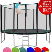 Trampolin - mit Sicherheitsnetz, Leiter, Randabdeckung, ø 180, 244, 305, 366, 427 cm, Farbwahl - Outdoor und Indoor Gartentrampolin mit Zubehör, von VENDOMNIA