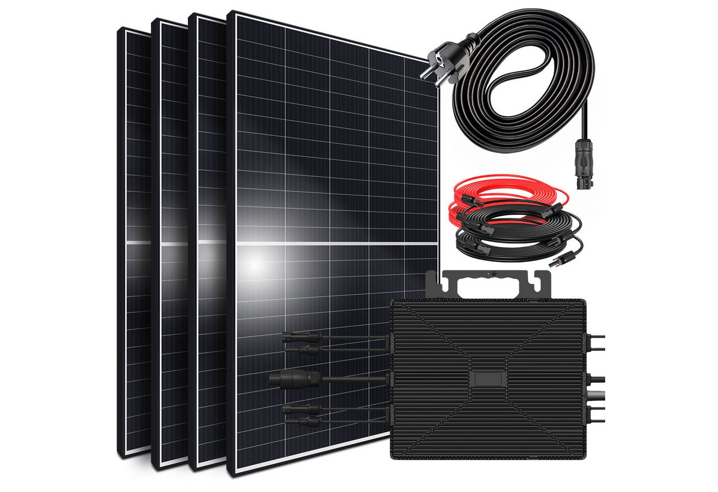 VENDOMNIA Balkonkraftwerk 1800W/2000W komplett Steckdose, (mit Astro Energy 2000W Wechselrichter - PV Solaranlage Komplettset - 4x 450W (1800W) Solarmodule - inkl. 5m Kabel - Bluetooth, WIFI) von VENDOMNIA