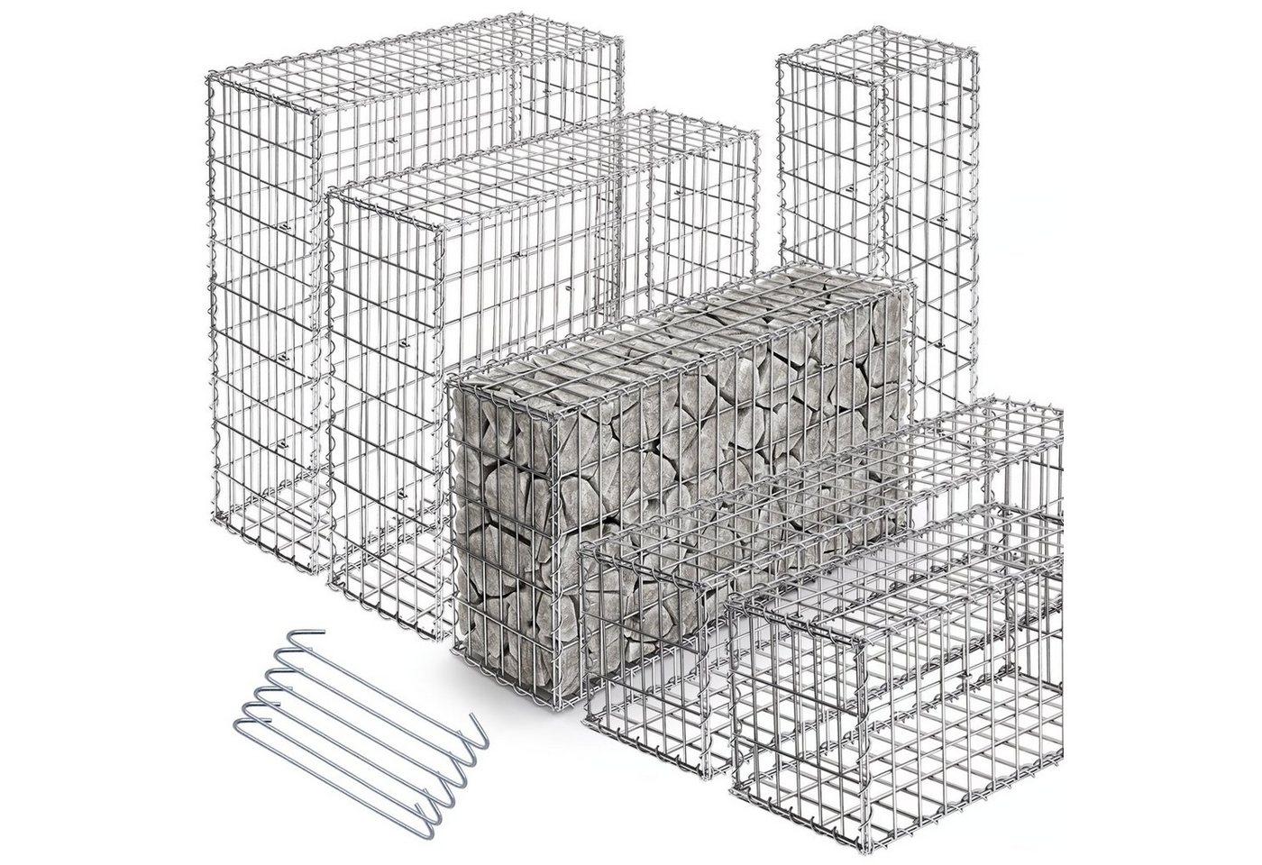 VENDOMNIA Gartenzaun Gabionen mit Spiralverbindungen und Distanzhalter, (Setwahl - Steinkörbe, Steinzaun, Steinkorb, Gabionenkörbe, Steingabionen, Drahtkorb Gabione, Zaun, Steingabionen, Drahtkorb Gabione, Zaun), Verzinkter Stahl, Drahtstärke 3,5 mm, 6 Modelle von VENDOMNIA