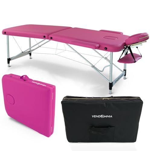 VENDOMNIA Mobile Massageliege - Aluminium mit 2 Zonen höhenverstellbar inkl. hochwertiger Kopfstütze Tasche Armlehnen - Farbwahl Klappbar, Massagetisch Massagebett Massagebank Behandlungsliege von VENDOMNIA