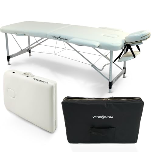 VENDOMNIA Mobile Massageliege - Aluminium mit 2 Zonen höhenverstellbar inkl. hochwertiger Kopfstütze Tasche Armlehnen - Farbwahl Klappbar, Massagetisch Massagebett Massagebank Behandlungsliege von VENDOMNIA