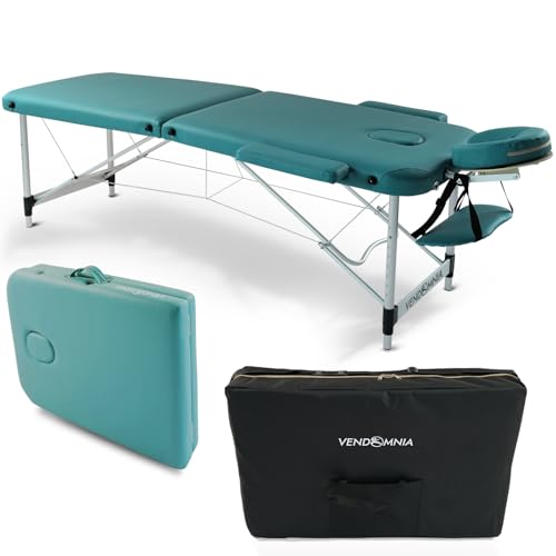 VENDOMNIA Mobile Massageliege - Aluminium mit 2 Zonen höhenverstellbar inkl. hochwertiger Kopfstütze Tasche Armlehnen - Farbwahl Klappbar, Massagetisch Massagebett Massagebank Behandlungsliege von VENDOMNIA