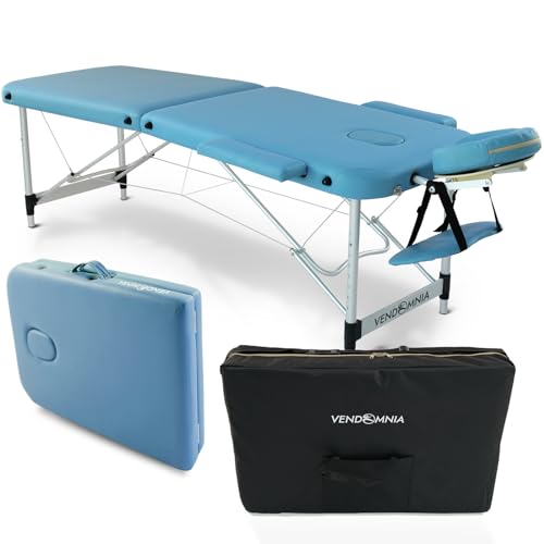 VENDOMNIA Mobile Massageliege - Aluminium mit 2 Zonen höhenverstellbar inkl. hochwertiger Kopfstütze Tasche Armlehnen - Farbwahl Klappbar, Massagetisch Massagebett Massagebank Behandlungsliege von VENDOMNIA