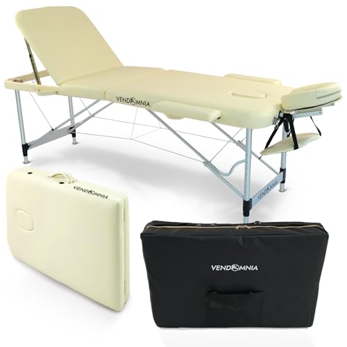 VENDOMNIA Mobile Massageliege - Aluminium mit 3 Zonen höhenverstellbar inkl. hochwertiger Kopfstütze Tasche Armlehnen - Farbwahl Klappbar, Massagetisch Massagebett Massagebank Behandlungsliege von VENDOMNIA