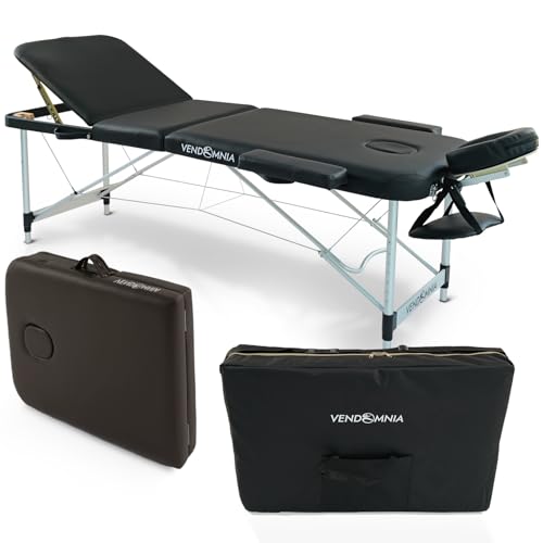 VENDOMNIA Mobile Massageliege - Aluminium mit 3 Zonen höhenverstellbar inkl. hochwertiger Kopfstütze Tasche Armlehnen - Farbwahl Klappbar, Massagetisch Massagebett Massagebank Behandlungsliege von VENDOMNIA