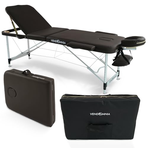 VENDOMNIA Mobile Massageliege - Aluminium mit 3 Zonen höhenverstellbar inkl. hochwertiger Kopfstütze Tasche Armlehnen - Farbwahl Klappbar, Massagetisch Massagebett Massagebank Behandlungsliege von VENDOMNIA