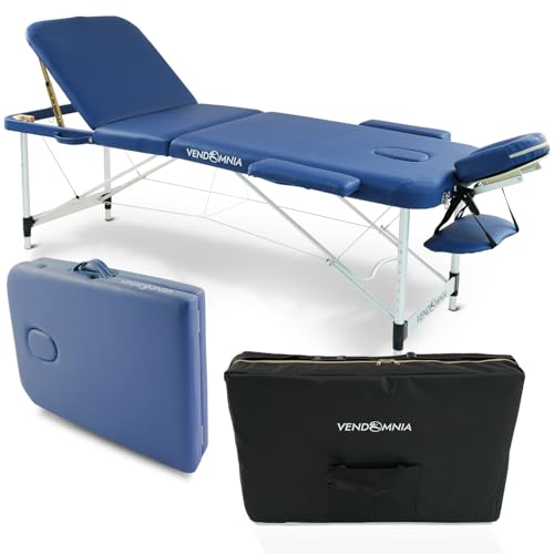 VENDOMNIA Mobile Massageliege - Aluminium mit 3 Zonen höhenverstellbar inkl. hochwertiger Kopfstütze Tasche Armlehnen - Farbwahl Klappbar, Massagetisch Massagebett Massagebank Behandlungsliege von VENDOMNIA