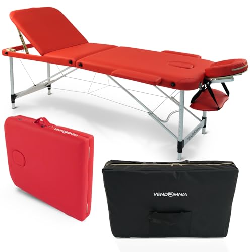 VENDOMNIA Mobile Massageliege - Aluminium mit 3 Zonen höhenverstellbar inkl. hochwertiger Kopfstütze Tasche Armlehnen - Farbwahl Klappbar, Massagetisch Massagebett Massagebank Behandlungsliege von VENDOMNIA