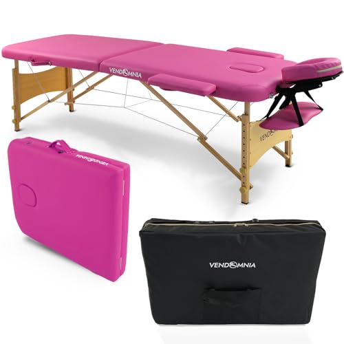 VENDOMNIA Mobile Massageliege - Holzfüße mit 2 Zonen höhenverstellbar inkl. hochwertiger Kopfstütze Tasche Armlehnen - Farbwahl Klappbar, Massagetisch Massagebett Massagebank Behandlungsliege von VENDOMNIA