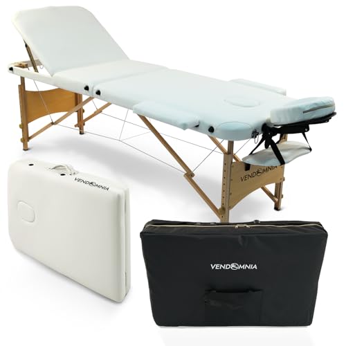 VENDOMNIA Mobile Massageliege - Holzfüße mit 3 Zonen höhenverstellbar inkl. hochwertiger Kopfstütze Tasche Armlehnen - Farbwahl Klappbar, Massagetisch Massagebett Massagebank Behandlungsliege von VENDOMNIA