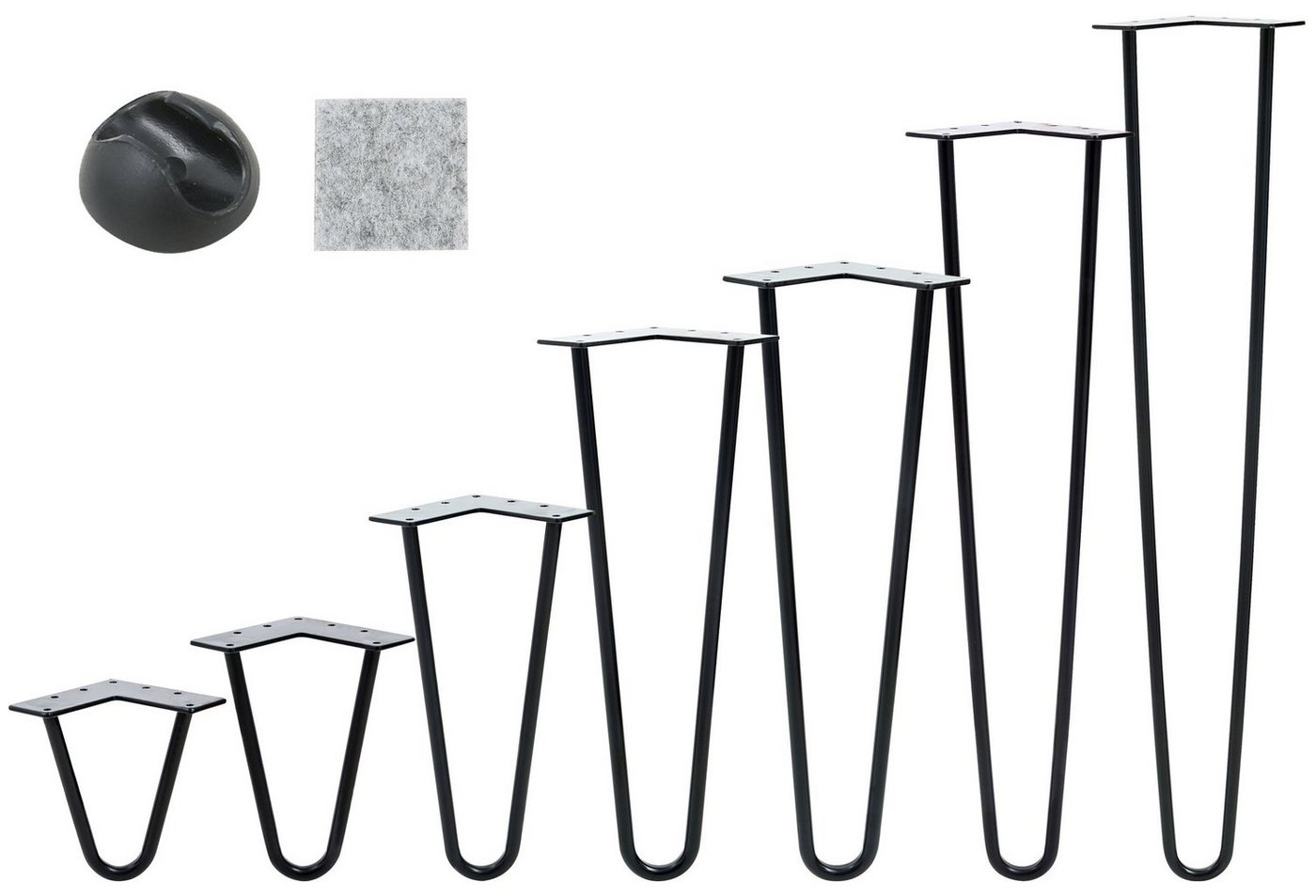 VENDOMNIA Tischbein Hairpin 4er Set, Metall, aus Stahl, 2 oder 3 Streben, Größenwahl, Haarnadel Möbelfüße,Hairpin Legs Tischgestell,Couchtisch, Schreibtisch von VENDOMNIA