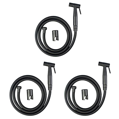 VENEKA 3 x schwarzes Hand-WC-Sprühgerät aus Edelstahl für Badezimmer, Bidet, Sprayer Set mit Schlauch für Duschsprüher Wand oder Toilette von VENEKA