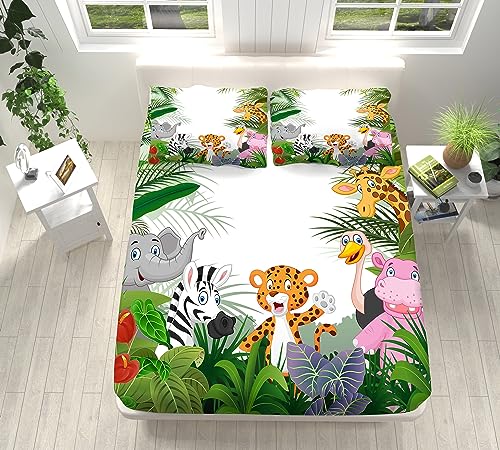 Dschungel-Wildtier-Thema Spannbettlaken 90x200 cm Weiche Mikrofaser Boxspringbett Bettlaken, Dekorativer Stoff Spannbetttuch, Rund-um Elastischem Gummizug, für Matratzen von 5-30 cm von VENESS