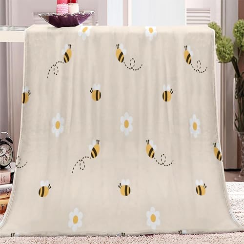 Flauschige Kuscheldecke Couch Decke XL 100x130cm Cartoon-Bienen-Druck Fleecedecke, Warmer Tagesdecke - Leichte Ganzjahresdecke, Decken für Sofa Bett, Weiche Decke Für Kinder und Erwachsene von VENESS