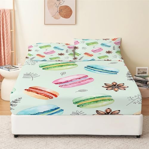 Kinder Jungen Mädchen Bettlaken Set Spannbettlaken 180x200cm Buntes Macaron-Muster Weiches Mikrofaser Spannbetttuch für Boxspringbetten Atmungsaktiv Bettwäsche Tiefe Tasche 30 cm Spannbetttuch von VENESS