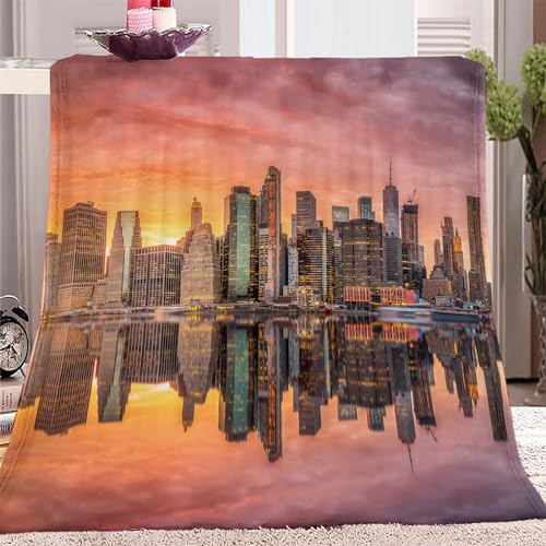 Kuscheldecke Flauschig Decke Fleecedecke 180x200cm - Sonnenuntergang New Yorker Stadtbild Wohndecke Warm Weich Flanell, Sofadecke, Wohn-Kuscheldecken, Decke für Bett, Couch, Camping, Reise von VENESS