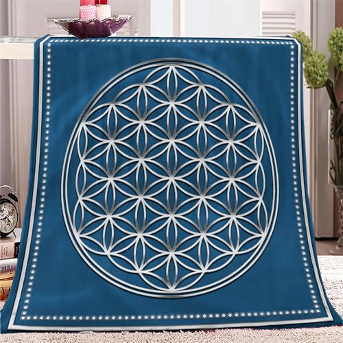 Kuscheldecke Flauschig Decke L 70x100 cm Klein Couchdecke - Blume des Lebens – Blau Fleecedecke Warme Sofa Decke für Herbst Winter, Kuschlige Wohndecke Kinder Tagesdecke von VENESS