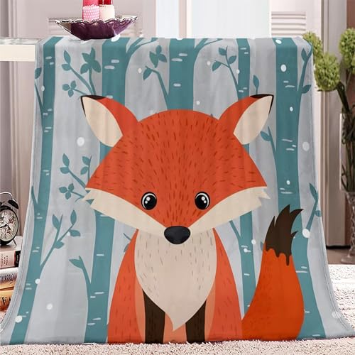 Kuscheldecke Flauschig Decke L 70x100cm Klein Couchdecke - Cartoon-Tier-Fuchs-Muster Fleecedecke Warme Sofa Decke für Herbst Winter, Kuschlige Wohndecke Kinder Tagesdecke von VENESS