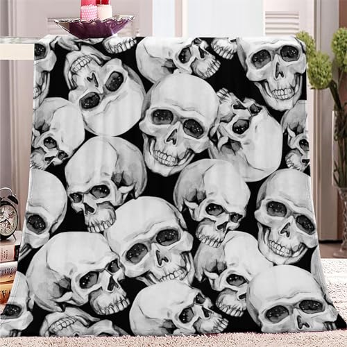 Kuscheldecken Sofaüberwurf Weiche Flauschige Decke 150x200 cm WeißEr Totenkopf-Grafikdruck für Bett und Couch, Tagesdecke - Gemütliche Flanelldecke, Warme Decken für Herbst Winter von VENESS