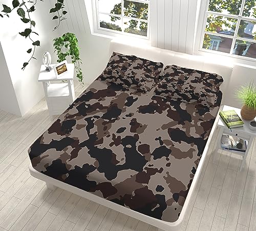 Spannbettlaken 140x200 cm Weiche Mikrofaser Boxspringbett Design Im Camouflage-Stil Bettlaken, Dekorativer Stoff Spannbetttuch, Rund-um Elastischem Gummizug, für Matratzen von 5-30 cm von VENESS