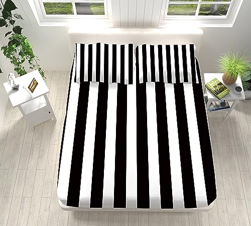 Spannbettlaken 200x200cm für Kinder Jungen Mädchen Bettlaken Set Anti-Fade Einfache Schwarze und weiße Streifen Weiches Spannbettlaken Atmungsaktiv Bettwäsche Tiefe Tasche 30 cm 80x80cm von VENESS