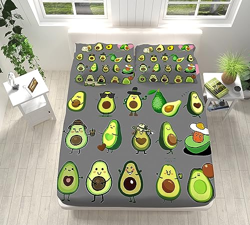 Spannbettlaken 90x200cm Niedlicher Cartoon-Avocado-Druck Bedruckt Spannbettlaken, Matratzenschoner Spannbetttuch aus Polyesterfasern, Spannbettlaken für Boxspringbett Tiefe Tasche 30 cm für Kinder von VENESS