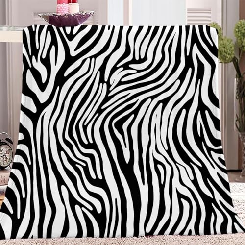 Tier-Zebra-Druck Kuscheldecke Weiche Flauschige Schwarz Und Weiß Decke XXL 150x200cm, Warmer Flanell Bettüberwurf, Ganzjahresdecke, Leichte Fleecedecke als Sofadecke Bettdecke von VENESS