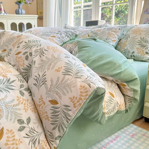 VENIES Bettwäsche 180 x 220 cm Doppelbett Bettbezug — Wendebettwäsche aus 100% Baumwolle mit Reißverschluss, weiche und komfortable Grün von VENIES