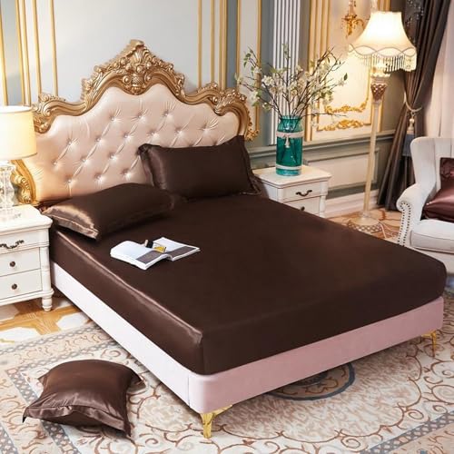VENIES Spannbettlaken 120 x 200 cm Boxspringbett Topper Satin bettlaken für Uni Spannbetttücher für Hohe Matratze bis 15-25 cm Kaffee VENIES Spannbettlaken 120 x 200 cm Boxspringbett Topper Satin bettlaken für Uni Spannbetttücher für Hohe Matratze bis 15-25 cm Kaffee von VENIES
