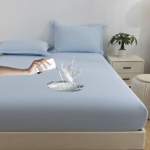 VENIES wasserdichte Matratzenauflage 100 x 200 cm spannbettlaken, Atmungsaktive Matratzenauflage, Inkontinenzauflage Bettlaken für boxspringbett Topper Matratze bis 30cm Hellblau VENIES wasserdichte Matratzenauflage 100 x 200 cm spannbettlaken, Atmungsaktive Matratzenauflage, Inkontinenzauflage Bettlaken für boxspringbett Topper Matratze bis 30cm Hellblau von VENIES