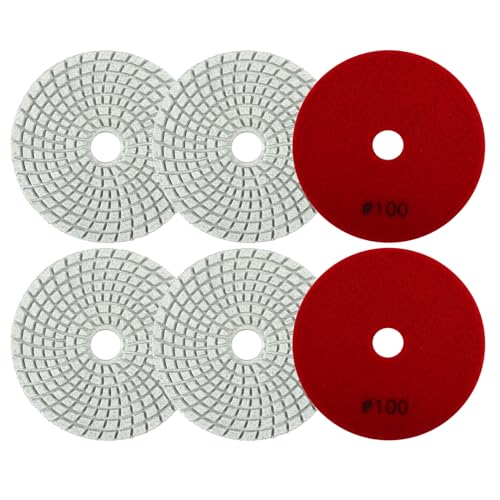 VENJELD Diamant-Nasspolierpads 100mm 6 Stück Polierscheiben Set Körnung 100 für Granit Marmor Kunststein Quarz für Winkelschleifer von VENJELD