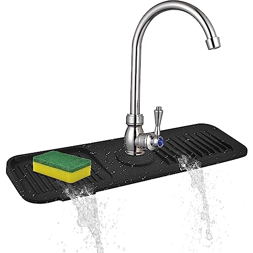 Spritzschutz für Küchenspüle, 45 x 14 cm, verbesserter Wasserhahn-Spritzschutz mit steiler Drainage und rutschfester Silikonmatte, für Küche, Bad, Bauernhaus-Wasserhahn-Griff, Tropffängerschale von VENMATE