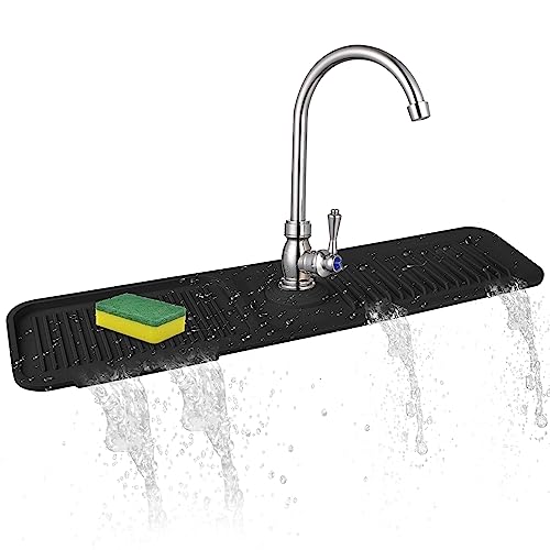 Spritzschutz für Küchenspüle, Silikon-Wasserhahngriff, Tropffänger, passend für Wasserhahn-Durchmesser mit 8.1 cm, Schwammhalter, Badezimmer, Waschbecken-Zubehör (61x15 cm) von VENMATE