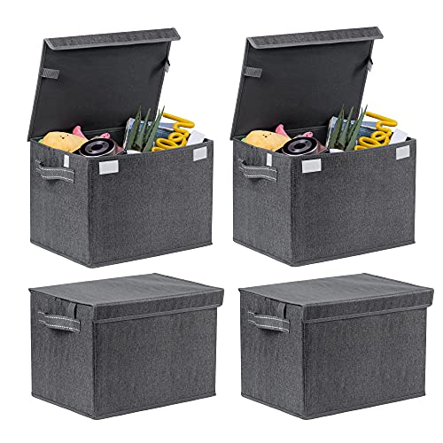 VENO 4 Stück Faltbare Aufbewahrungsbox mit Deckel Groß, Ordnungsboxen stoff mit Griffen, boxen aufbewahrung umzugskartons für Heimbüro, Spielzeug, Kleidung, Sonstiges (Schwarz - 4 pack) von VENO