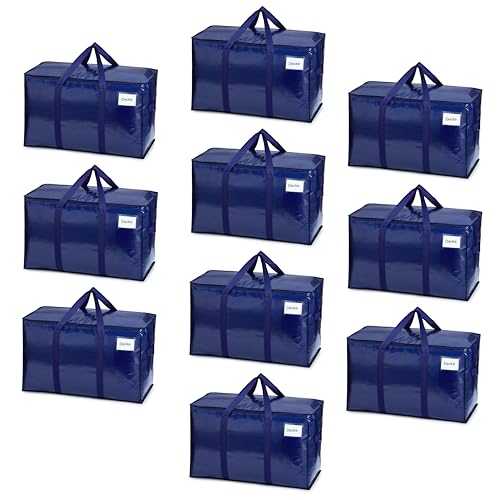 VENO 10 Stück Extra Große Aufbewahrungstasche, Reisetaschen mit Deckel, starke Griffe, Reißverschlüssen, strapazierfähig Umzugsbox-Alternative, Kleideraufbewahrung (Blau, 10er Pack) von VENO