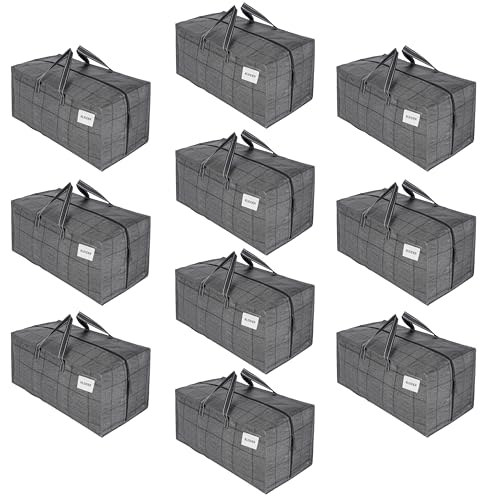 VENO 10-er Pack extra große Umzugstaschen mit Rucksackgurten, Umzugshelfer, starke Griffe und Reißverschlüsse, Kleideraufbewahrung, Wäschesäcke, wiederverwendbar (Schwarzes Fenstertuch, 10er Pack) von VENO